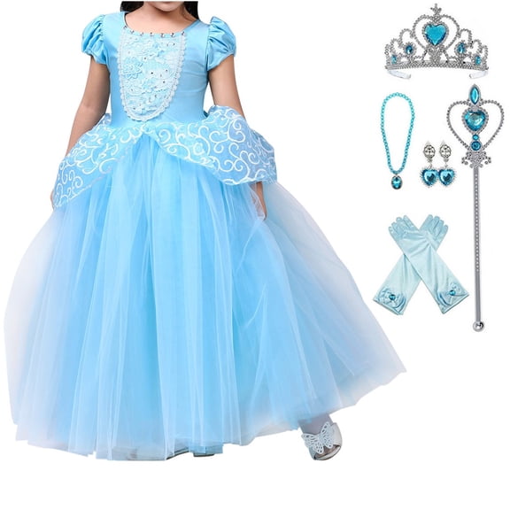HAWEE Princess Dress Costume for Little Girl Puff Sleeves Blue Fancy Party Cosplay Outfit