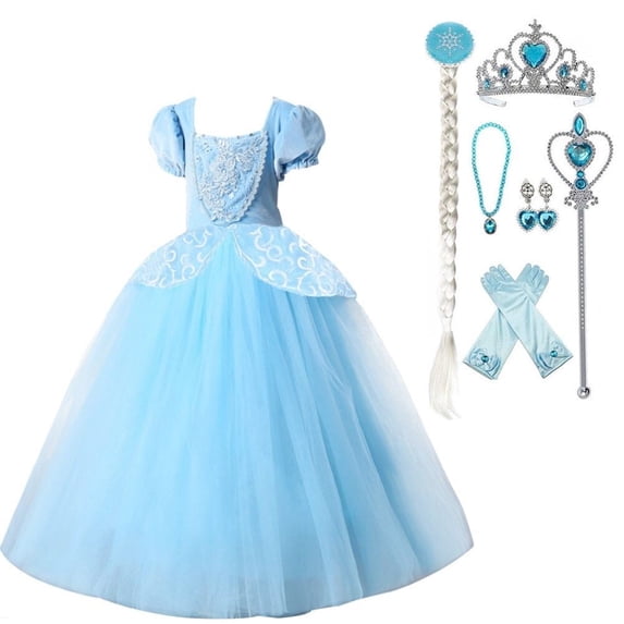 HAWEE Princess Dress Costume for Little Girl Puff Sleeves Blue Fancy Party Cosplay Outfit