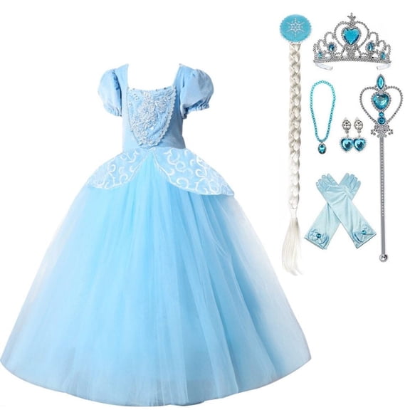 HAWEE Princess Dress Costume for Little Girl Puff Sleeves Blue Fancy Party Cosplay Outfit