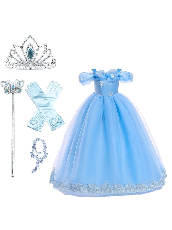 Princess Dress for Girls, Halloween Cosplay Costume Toddler Off the Shoulder Blue Fancy Outfit