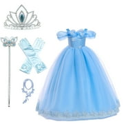 HAWEE Princess Dress for Girls, Halloween Cosplay Costume Toddler Off the Shoulder Blue Fancy Outfit
