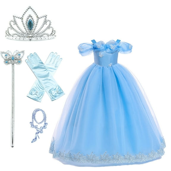 HAWEE Princess Dress for Girls, Halloween Cosplay Costume Toddler Off the Shoulder Blue Fancy Outfit