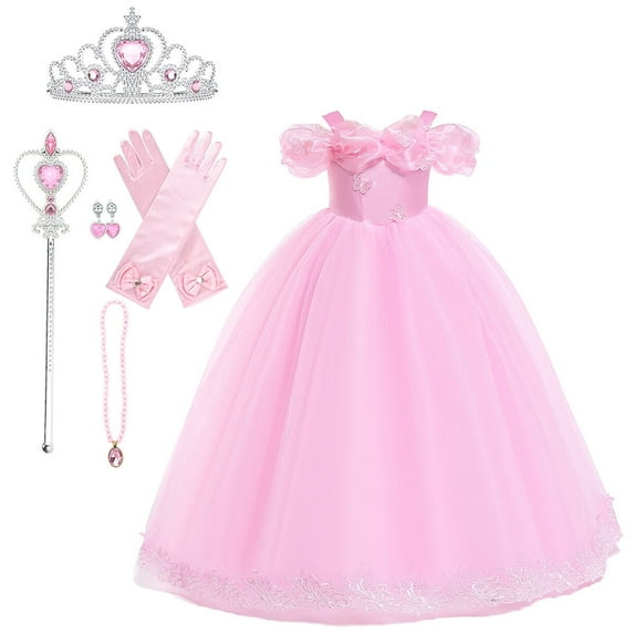 HAWEE Princess Dress for Girls, Halloween Cosplay Costume Toddler Off the Shoulder Pink Fancy Outfit