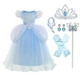 thumbnail image 1 of HAWEE Blue Princess Dress for Girls Puffy Sleeve Princess Costume Halloween Cosplay Party Fancy Dress(2-12Y), 1 of 7