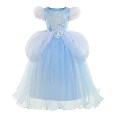 HAWEE Cinderella Princess Dress for Girls Puffy Sleeve Princess Costume Halloween Cosplay Party Fancy Dress(2-12Y)