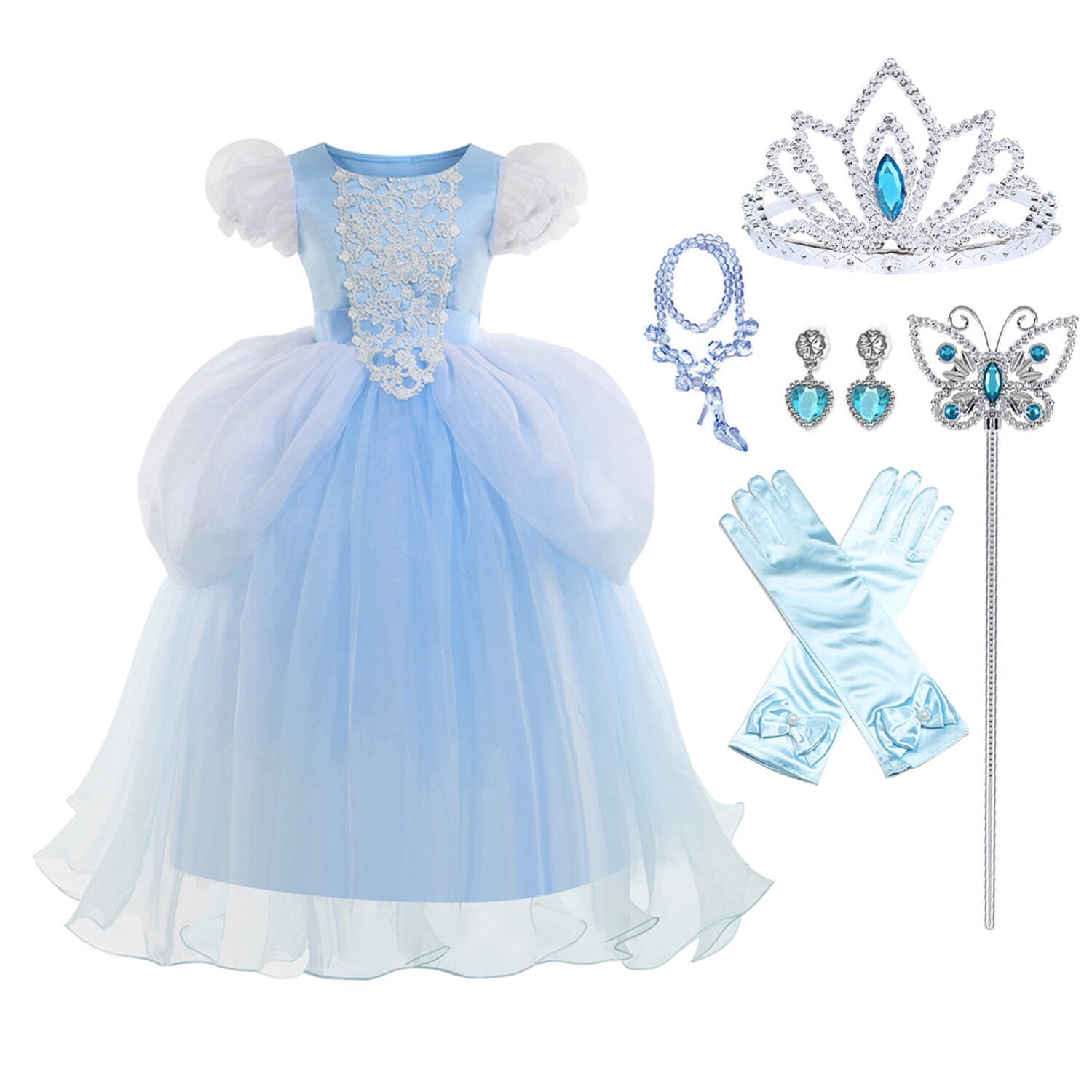 hawee princess dress HAWEE Blue Princess Dress for Girls Puffy Sleeve Princess Costume Halloween  Cosplay Party Fancy Dress(2-12Y)