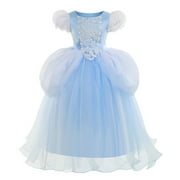 HAWEE Blue Princess Dress for Girls Puffy Sleeve Princess Costume Halloween Cosplay Party Fancy Dress(2-12Y)