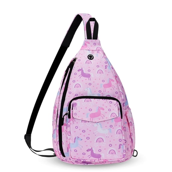 HAWEE Convertible Sling Bag for Women Crossbody One Shoulder Chest Bag Left and Right Strap, Unircorn Pink