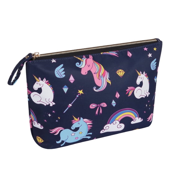 HAWEE Cosmetic Bag for Women Girls Make up Storage Pouch Case Portable Zipper Travel Accessories Organizer for Toiletry Water Repellent, Rainbow Unicorn