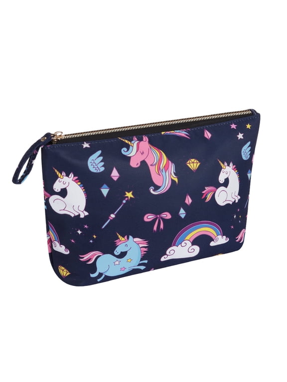 Cosmetic Bag for Women Girls Make up Storage Pouch Case Portable Zipper Travel Accessories Organizer for Toiletry Water Repellent, Rainbow Unicorn