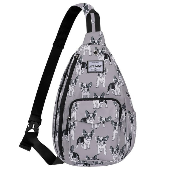 HAWEE Crossbody Sling Bag with Water Bottle Holder for Men and Women Small Size Purse, Glasses Dog