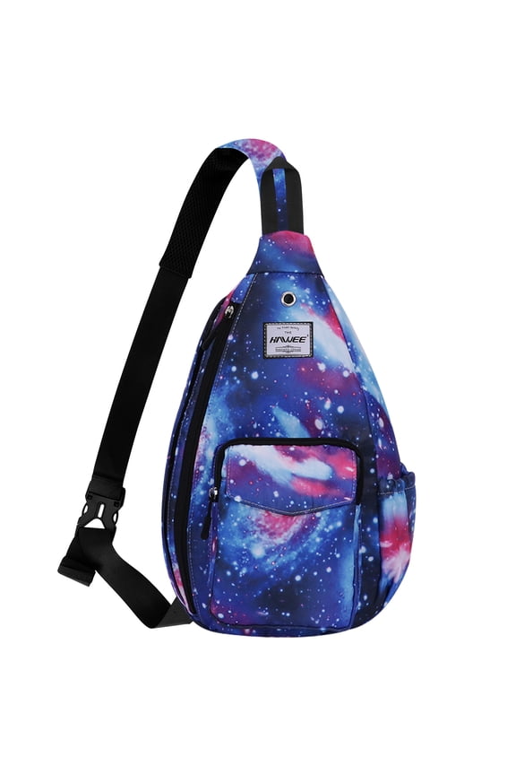 Crossbody Waterproof Bag with Bottle Pocket Womens Medium Sling Backpack Gym Bag, Galaxy