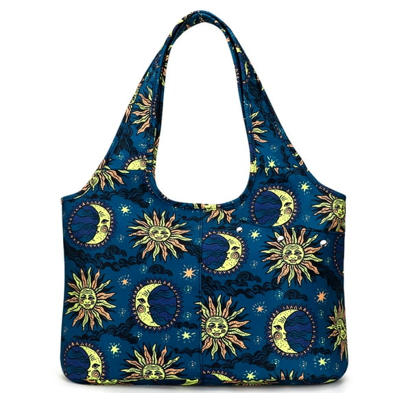 HAWEE Daily Tote Bag for Women with Wet Umbrella Pocket and Laptop Sleeve Fashion Multi-pocket Shoulder Purse for Work/ Travel/ Shopping/ Gym, Sun and Moon