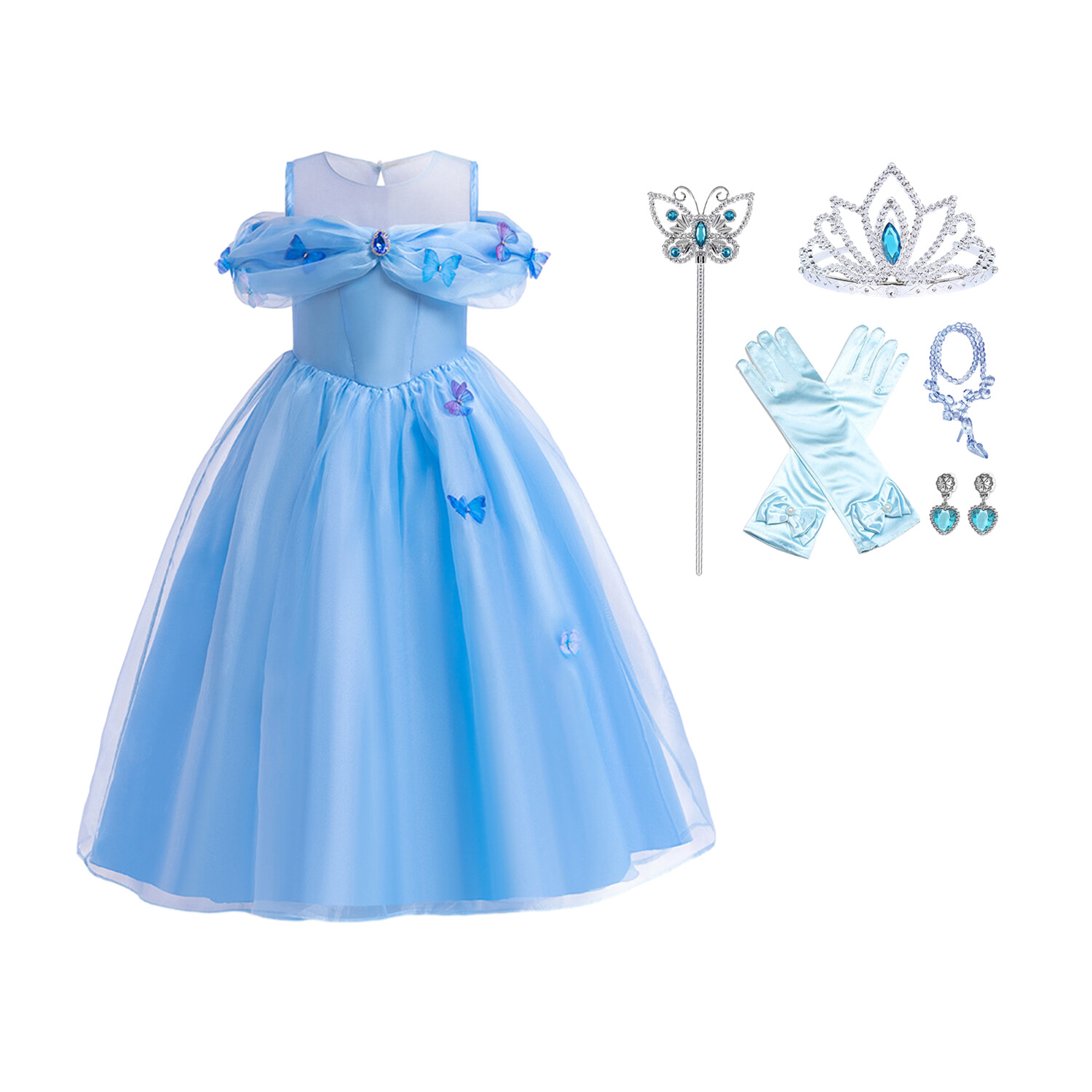 HAWEE Deluxe Cinderella Butterfly Princess Dress Up Costume For Girls HAWEE Deluxe Cinderella Butterfly Princess Dress Up Costume For Girls