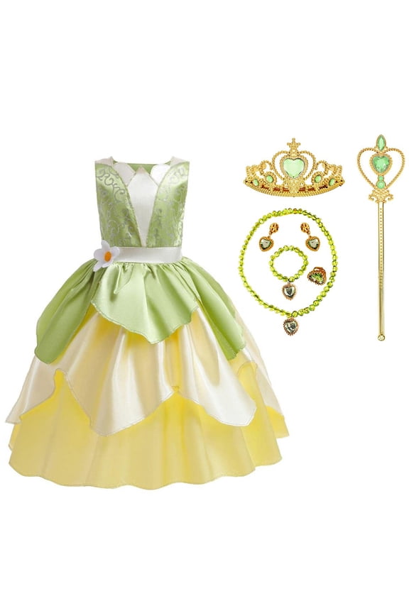Deluxe Princess Frog Costumes Little Girls Dress Fancy Gown for Cosplay Halloween Party
