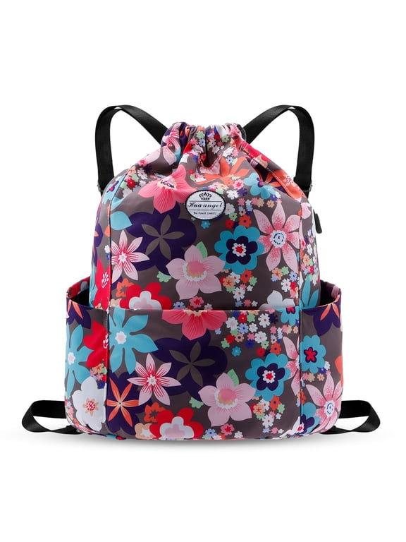 Drawstring Backpack Water Resistant String Bag Sports Gym Sack Lightweight Sackpack with Side Pocket for Men Women