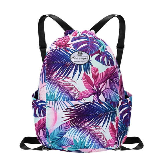 HAWEE Drawstring Bag Floral String Bag Sports Backpack Gym Sackpack with Side Pocket for Men Women