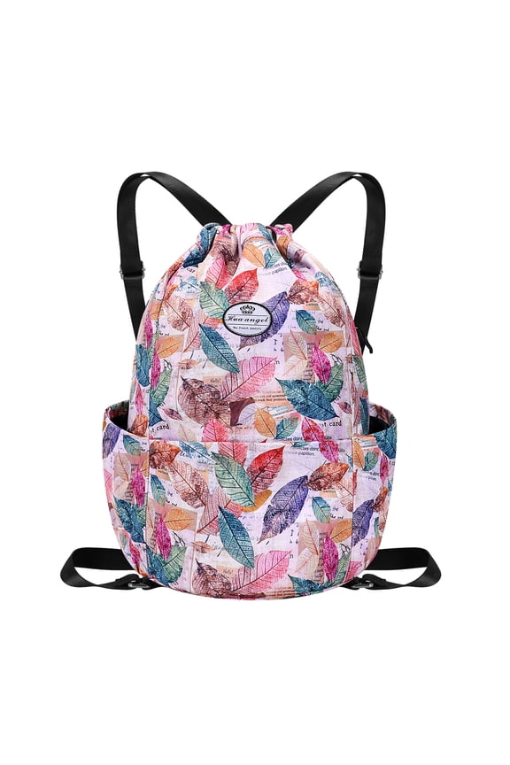 Drawstring Bag Floral String Bag Sports Backpack Gym Sackpack with Side Pocket for Men Women