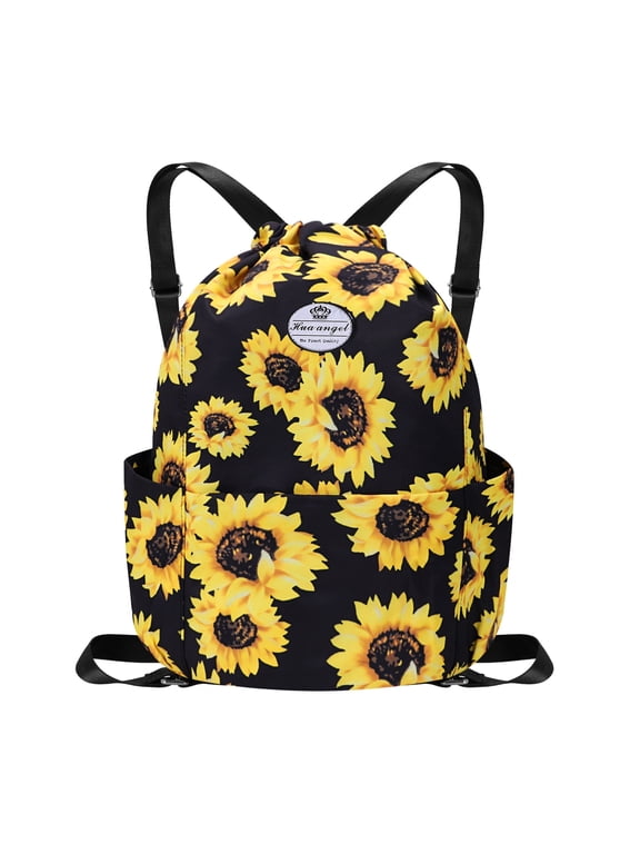 Drawstring Bag Floral String Bag Sports Backpack Gym Sackpack with Side Pocket for Men Women