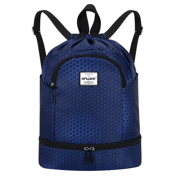 HAWEE Dry Wet Drawstring Backpack with Shoe Compartment for Women Waterproof Yoga String Bag Outdoor Sports Rucksack for Gym/ Beach/ Swim Pool, Hexagon
