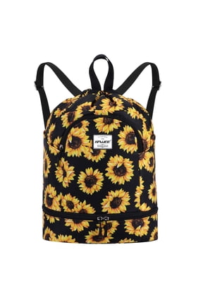 Dry Wet Drawstring Backpack with Shoe Compartment for Women Waterproof Yoga String Bag Outdoor Sports Rucksack for Gym/ Beach/ Swim Pool, Sunflower A