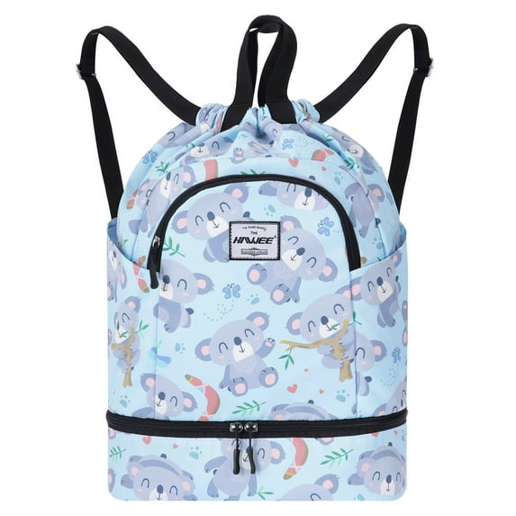 HAWEE Dry Wet Drawstring Backpack with Shoe Compartment for Women Waterproof Yoga String Bag Outdoor Sports Rucksack for Gym/ Beach/ Swim Pool, Koala