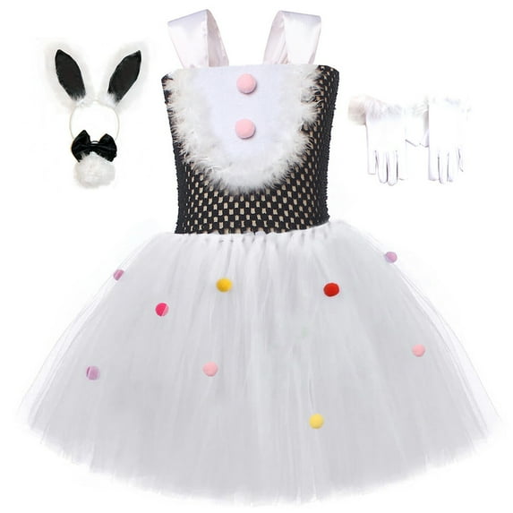 HAWEE Easter Rabbit Dress for Girls Pink Sleeveless Bunny Tutu Tulle Dress Rabbit Costume 5 PCS Kids Birthday Fancy Dress Up