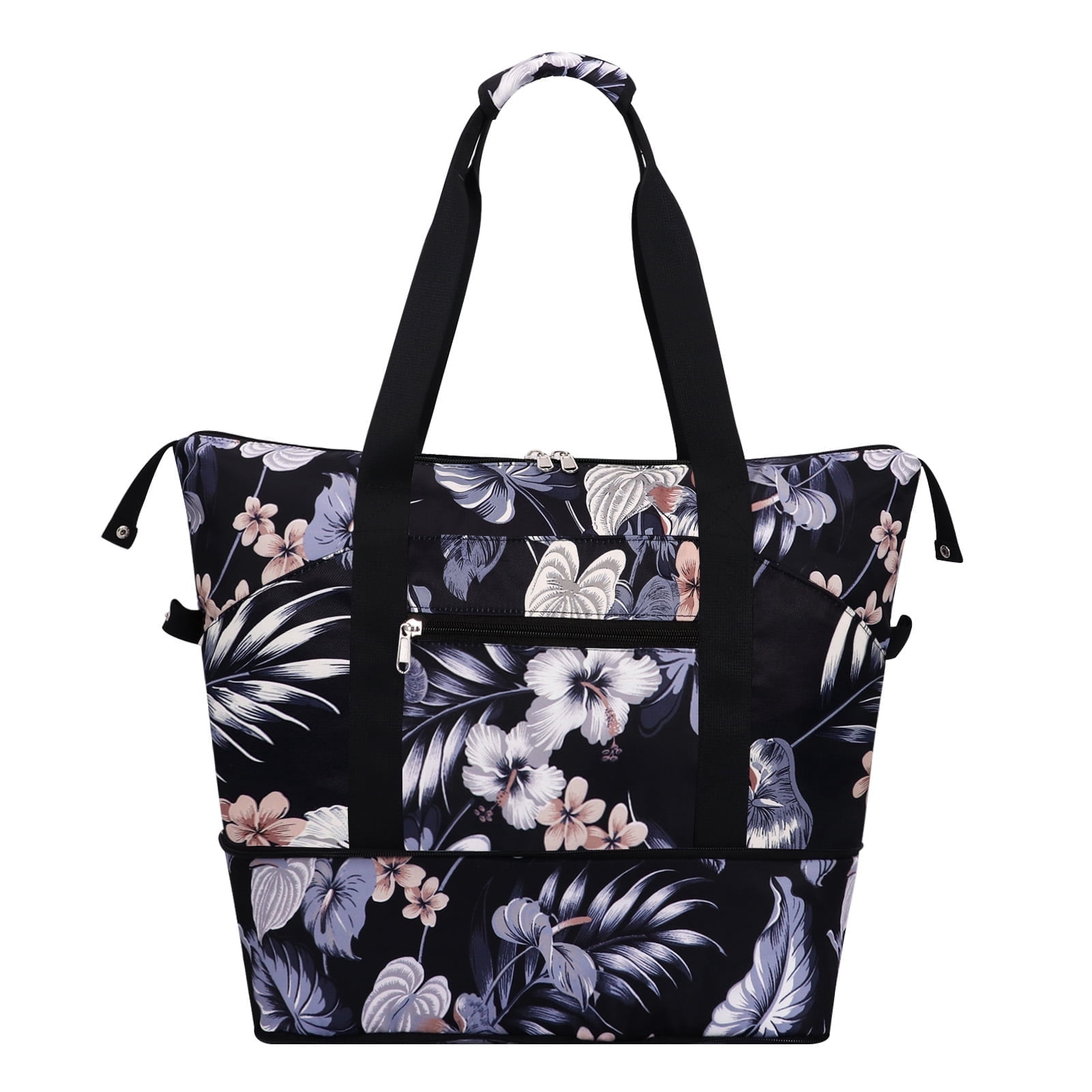 HAWEE Expandable Duffel Bag for Women with Trolley Sleeve and Wet Pocket Water Repellent Weekender Travel Tote Large Capacity Carry On Overnight Luggage for Gym/ Trip/ Camping/ Beach, Hibiscus