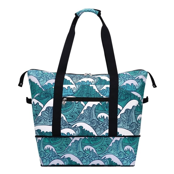 HAWEE Expandable Duffel Bag for Women with Trolley Sleeve and Wet Pocket Water Repellent Weekender Travel Tote Large Capacity Carry On Overnight Luggage for Gym/ Trip/ Camping/ Beach, Tide