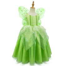 HAWEE Fairy Princess Dress Tinkerbell Costume with Wings Little Girls Fancy Birthday Elf Dress Up Halloween Outfit