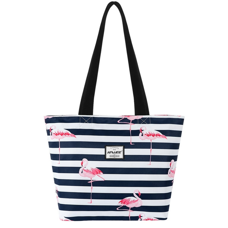 HAWEE Flamingo Tote Bag with Zipper for Women and Girls Inside Mesh Pocket Heavy Duty Casual Cloth Shoulder Handbag Flamingo