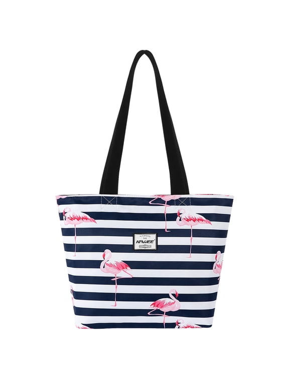 Flamingo Tote Bag with Zipper for Women Inside Mesh Pocket Heavy Duty Casual Cloth Shoulder Handbag, Flamingo