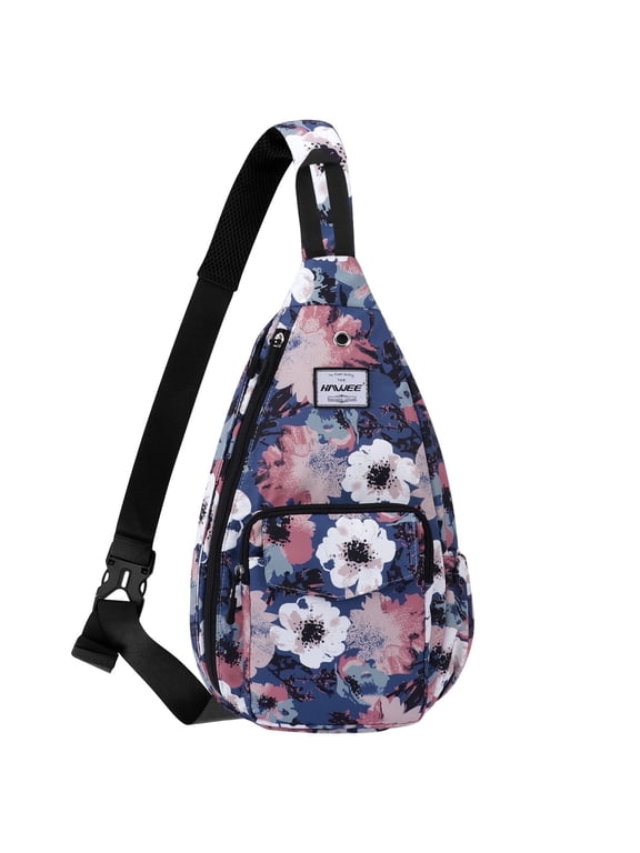 Floral Sling Bag for Women Crossbody Backpack Water-repellent Fabric Lightweight Carrry Purse, Retro Camellia