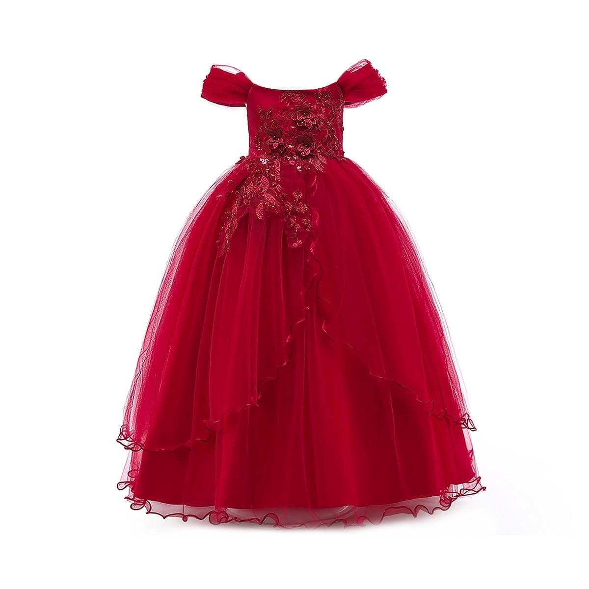 HAWEE Flower Girls Embroidery Lace Bridesmaid Dress Beaded Wedding Party  Full Length Dance Gown for Girls 4-14 Years - Walmart.com