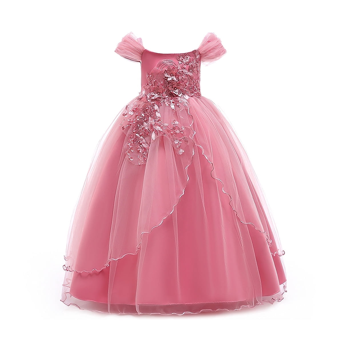 Hawee Flower Girls Embroidery Lace Bridesmaid Dress Beaded Wedding Party Full Length Dance Gown for Girls 4-14 Years Hawee Flower Girls Embroidery Lace Bridesmaid Dress Beaded Wedding Party Full Length Dance Gown for Girls 4-14 Years