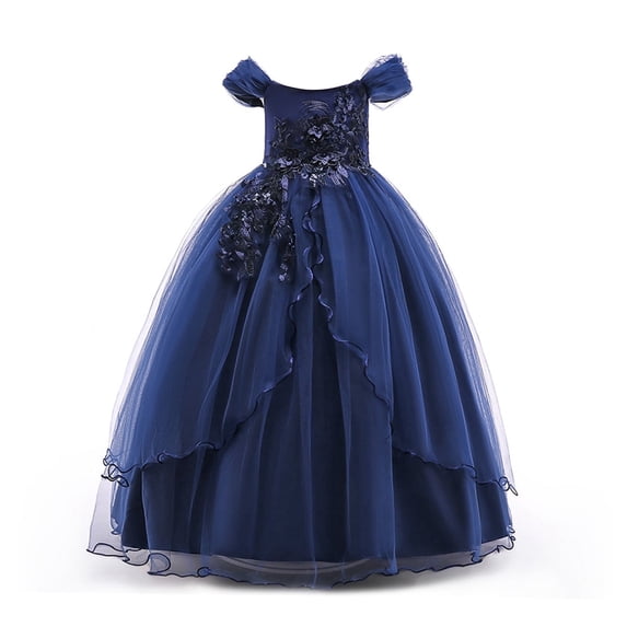HAWEE Flower Girls Embroidery Lace Bridesmaid Dress Beaded Wedding Party Full Length Dance Gown for Girls 4-14 Years