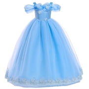 HAWEE Princess Dress for Girls, Halloween Cosplay Costume Toddler Off the Shoulder Blue Fancy Outfit