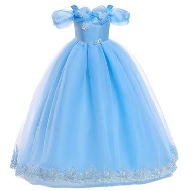 HAWEE Princess Dress for Girls, Halloween Cosplay Costume Toddler Off the Shoulder Blue Fancy Outfit