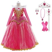 HAWEE Girls Aurora Princess Costume Sleeping Princess Dress Up with Accessories for Halloween Cosplay