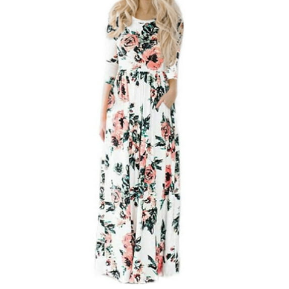 HAWEE Girls Casual Maxi Floral Dress Long Sleeve Pocket Dresses