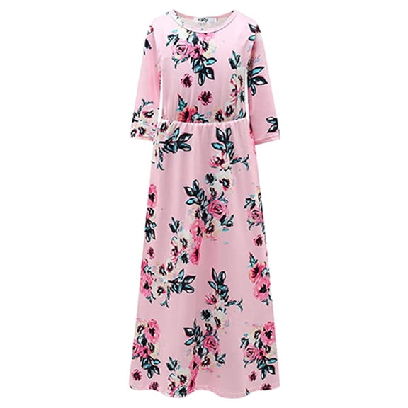 HAWEE Girls Casual Maxi Floral Dress Long Sleeve Pocket Dresses