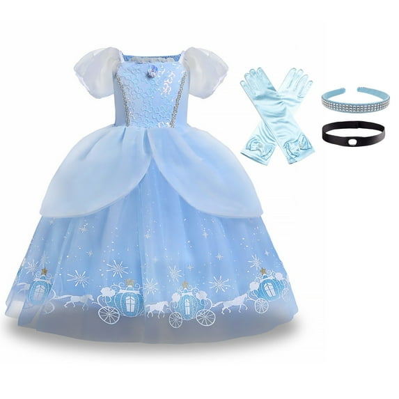 HAWEE Girls Princess Costume Dress, Butterfly Tulle Long Ball Gown with Accessories, Birthday Party & Halloween Costume Age 2-7 Years