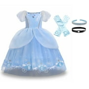 HAWEE Girls Princess Costume Dress, Butterfly Tulle Long Ball Gown with Accessories, Birthday Party & Halloween Costume Age 2-7 Years