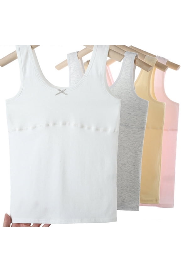 Girls Cotton Sports Bra Athletic Training Tank Tops Sleeveless Crop Tops for Kids Teens 7-14Y, 4 Pack