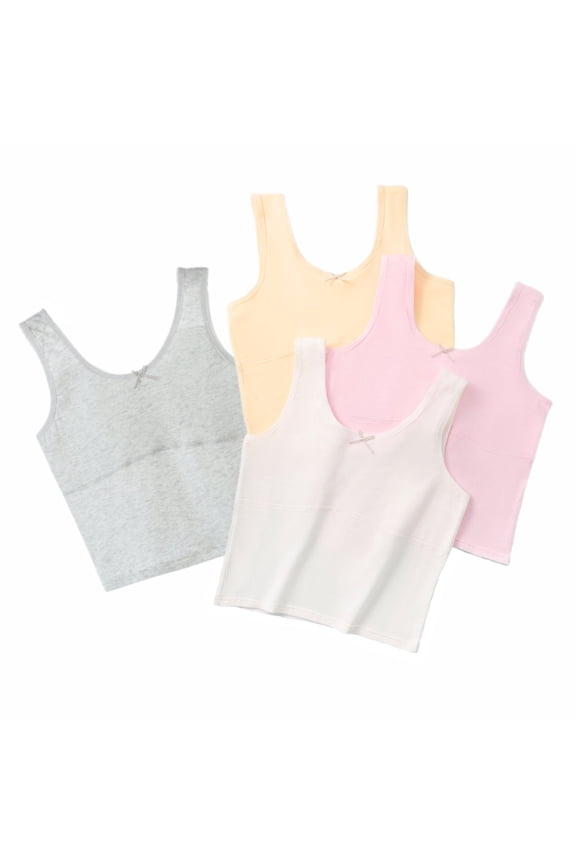 Girls Crop Tops Undershirts Cotton Training Bra Sports Bralette Solid Vest for Kids Teens 7-14Y, 4 Pack