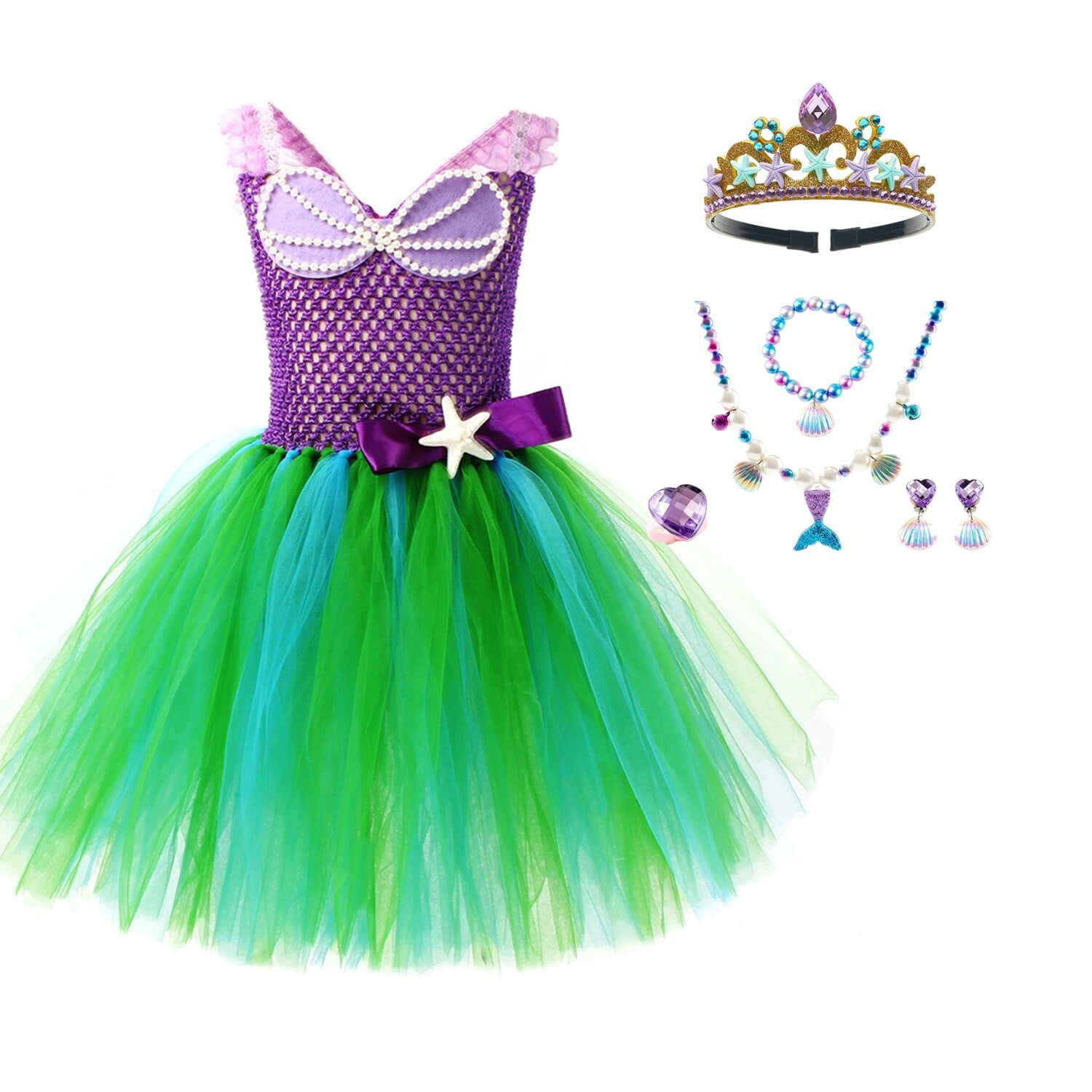 Robe Princesse Raiponce Sofia - Déguisement Fille 3-13 Ans + Perruque