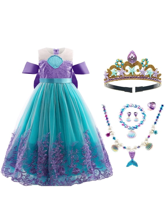 Girls Mermaid Costume Princess Dress Up Lace Off Shoulder Evening Elegant Dress
