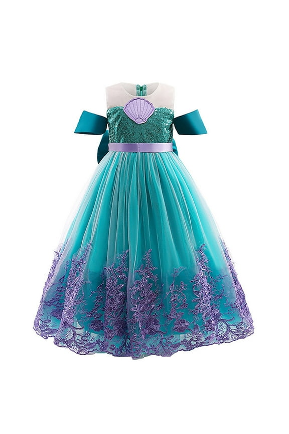 Girls Mermaid Costume Princess Dress Up Lace Off Shoulder Evening Elegant Dress