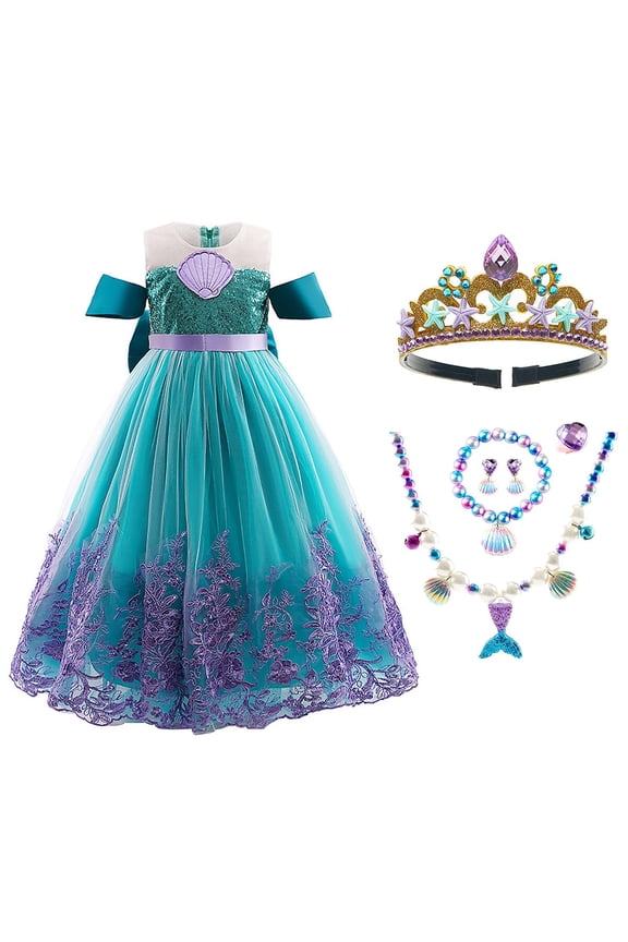 Girls Mermaid Costume Princess Dress Up Lace Off Shoulder Evening Elegant Dress