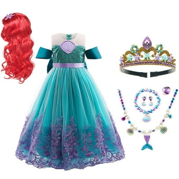 HAWEE Girls Mermaid Costume with Wig Princess Dress Up Lace Off Shoulder Evening Elegant Dress